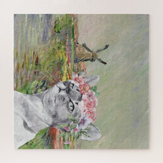 Monet Champ Tulipes und Extravagante Katze Puzzle (Horizontal)