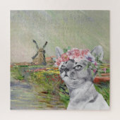 Monet Champ Tulipes und Extravagante Katze Puzzle (Vertikal)