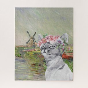 Monet Champ Tulipes und Extravagante Katze Puzzle