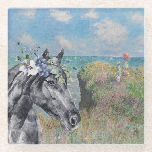 Monet Cliff Walk & Black Horse Glasuntersetzer (Vorderseite)