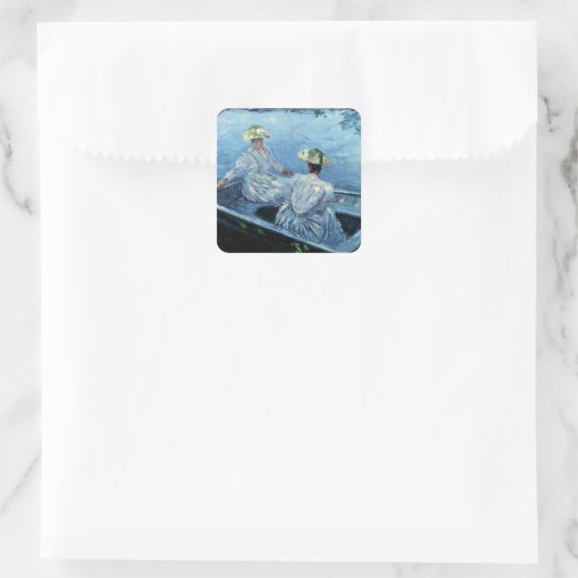 Monet - Das blaue Rowboat Quadratischer Aufkleber (Tasche)