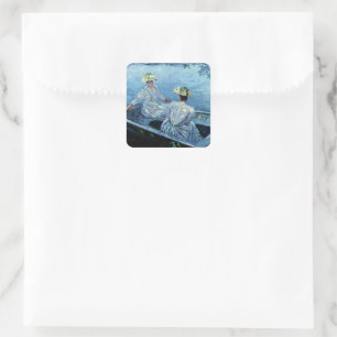 Monet - Das blaue Ruderboot Quadratischer Aufkleber