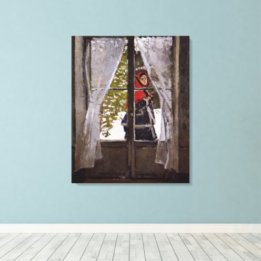 Monet - Das rote Kerchie Leinwanddruck (Insitu (Holzboden))