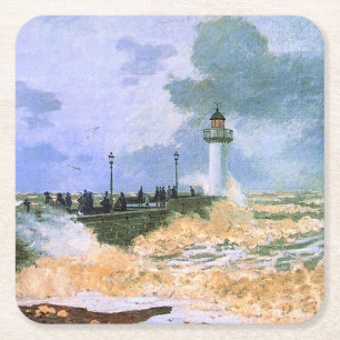 Monet - Die Mole von Le Havre, Rechteckiger Pappuntersetzer