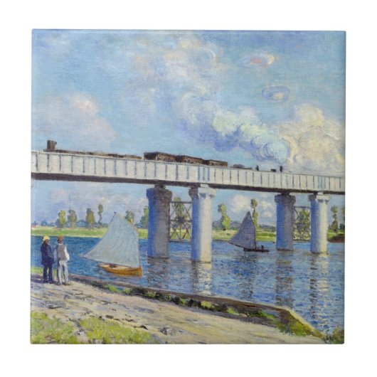 Monet: Eisenbahnbrücke in Argenteuil Fliese (Vorderseite)