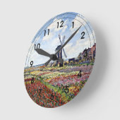Monet - Felder von Tulips mit Rijnsburg Windmühle Runde Wanduhr (Winkel)
