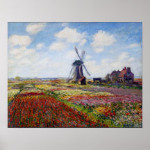 Monet Field of Tulips mit Windmühle Poster