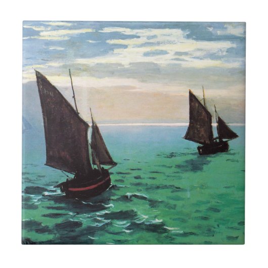 Monet Fischerboote an der Seefliese Fliese (Vorderseite)