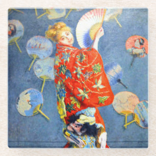 Monet Frau in japanischer Kostüm Glasuntersetzer