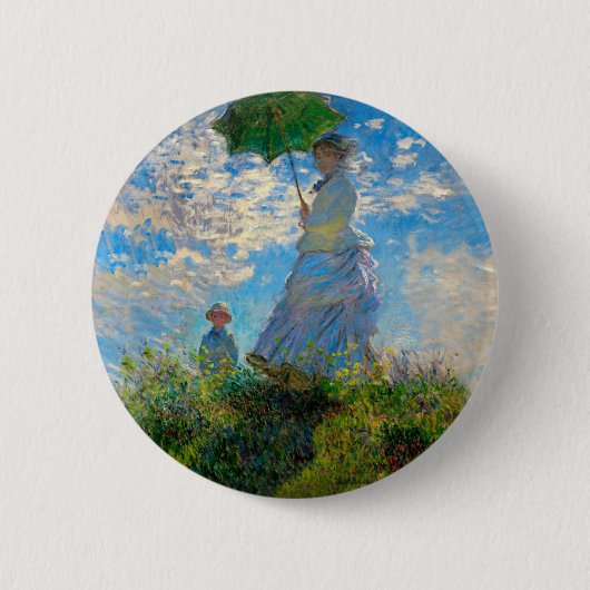 Monet Frau Sonnenschirm Impressionismus Button (Vorderseite)