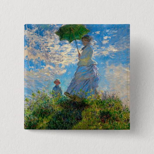 Monet Frau Sonnenschirm Impressionismus Button (Vorderseite)