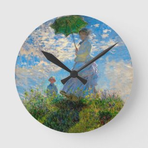 Monet Frau Sonnenschirm Impressionismus Runde Wanduhr