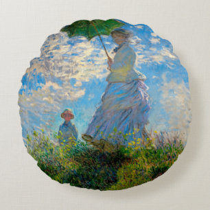 Monet Frau Sonnenschirm Impressionismus Rundes Kissen
