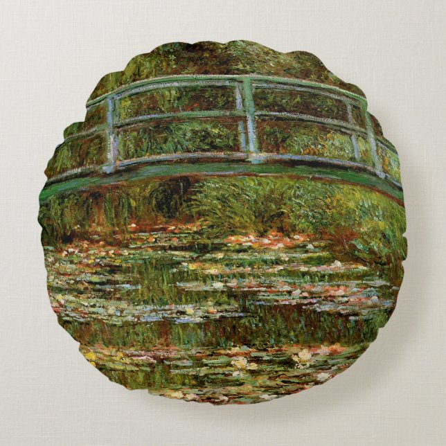 Monet French Japanese Bridge Giverney Rundes Kissen (Vorderseite)