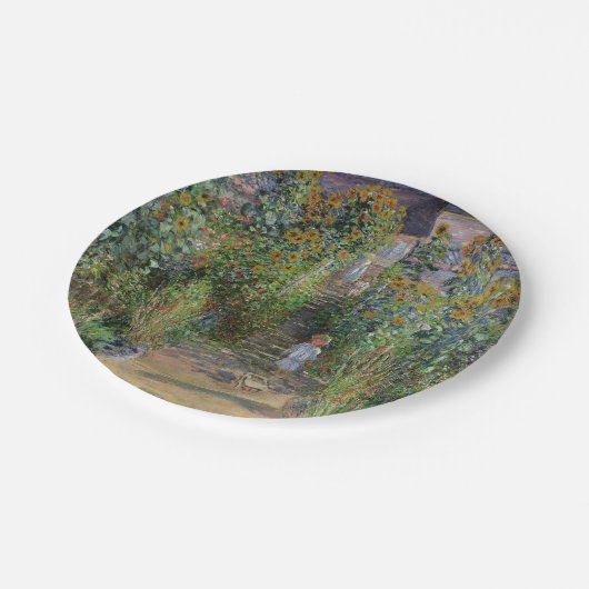 Monet Garden Vetheuil Impressionim Malerei Pappteller (Schrägansicht)