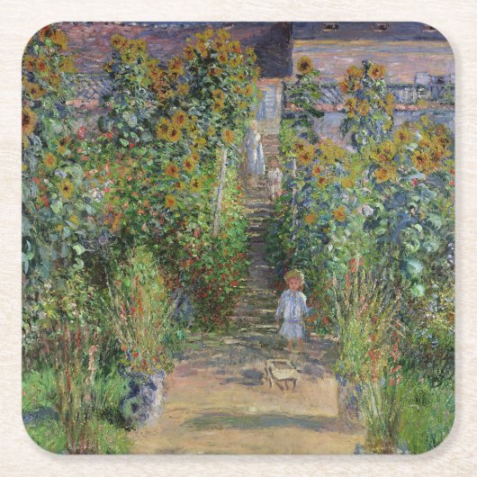 Monet Garden Vetheuil Impressionim Malerei Rechteckiger Pappuntersetzer (Vorderseite)