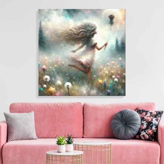 Monet Girl auf der Wiese mit einem Löwenzahn Leinwanddruck (Insitu (Wohnzimmer))