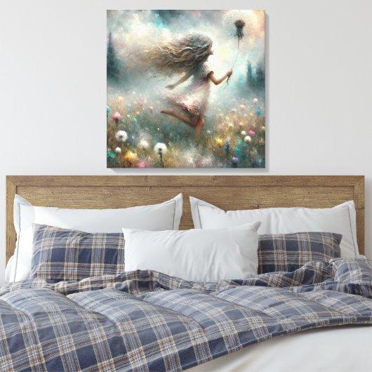 Monet Girl auf der Wiese mit einem Löwenzahn Leinwanddruck (Insitu (Schlafzimmer))