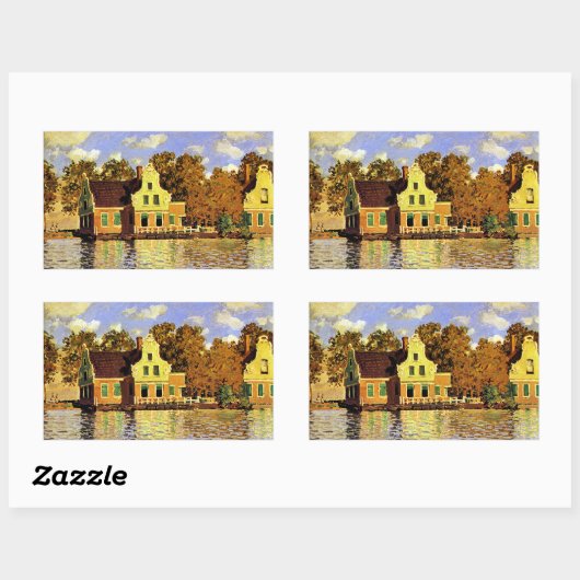 Monet - Häuser am Zaan-Fluss in Zaandam, Rechteckiger Aufkleber (Blatt)