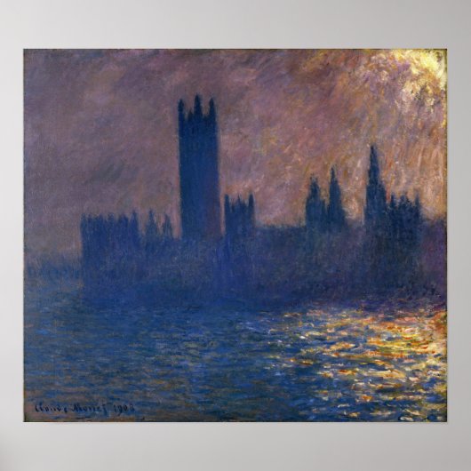Monet - Häuser des Parlaments Sonnenscheineffekt Poster (Vorne)