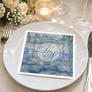 Monet Hochzeitsmonogramm Seerosen Floral Serviette