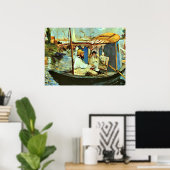 Monet in seinem Floating Studio Boat von Edouard M Poster (Heimbüro)