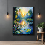Monet Inspiriert Lily Pond bei Sonnenaufgang Impre Poster<br><div class="desc">Umgestalten Sie Ihren Raum mit diesem von Monet inspiriert lily pond-Szenenglänzenden Plakatdruck, einem von der künstlerischen Intelligenz generierten Meisterwerk, das die ruhige Schönheit eines Sonnenaufgangs über einem Wassergarten erahnen lässt. Dieses Kunstwerk ist eine lebendige Hommage an den Impressionismus mit sanften, flackernden Pinselstrichen, die leuchtende Seerosen, üppige Vegetation und eine schillernde...</div>