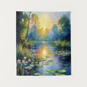 Monet Inspiriert Lily Pond bei Sonnenaufgang Impre Wandteppich
