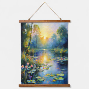 Monet Inspiriert Lily Pond bei Sonnenaufgang Impre Wandteppich Mit Holzrahmen