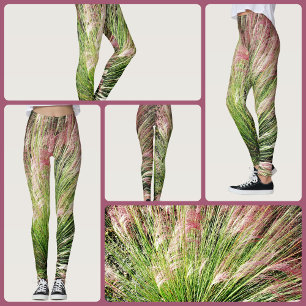 Monet inspirierte Pink und Green Muhly Gras Abstra Leggings