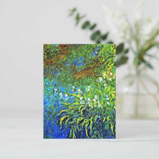 Monet - Iris am See Rose Pond, berühmtes Gemälde Postkarte (Stehend Vorderseite)