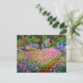 Monet Iris Garden Design mit rosa Hintergrund Postkarte (Stehend Vorderseite)