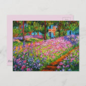 Monet Iris Garden Design mit rosa Hintergrund Postkarte (Vorne/Hinten)