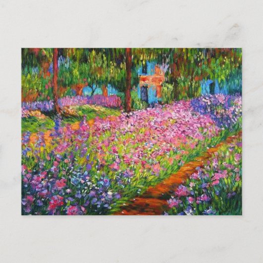 Monet Iris Garden Design mit rosa Hintergrund Postkarte (Vorderseite)