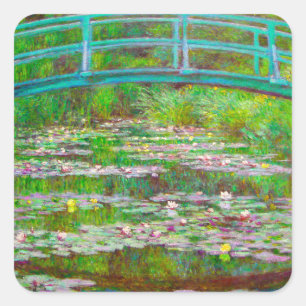 Monet japanische Brücke und Water Lilies Quadratischer Aufkleber