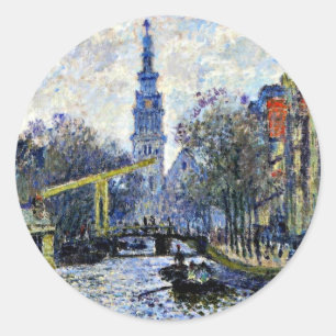 Monet - Kanal in Amsterdam, Runder Aufkleber