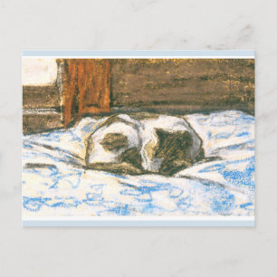 Monet, Katzen schlafen auf einem Bett Postkarte