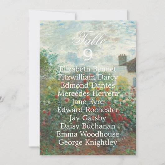 Monet-Kunst-Blumen-Hochzeit-Tischnummer-Sitzkarte (Vorderseite)