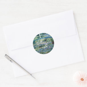 Monet-Kunstmalerei Seerosen-Monogramm Anfangsbuchs Runder Aufkleber