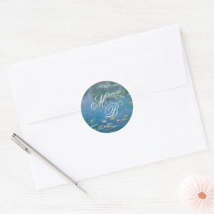 Monet-Kunstmalerei Wasserlilie Monogramm Anfangsbu Runder Aufkleber
