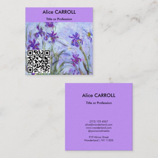 Monet - Lilac Irises / Iris Mauves - QR-Code Quadratische Visitenkarte (Vorne/Hinten)