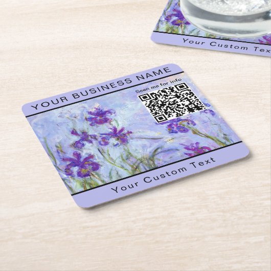 Monet - Lilac Irises / Iris Mauves - QR-Code Rechteckiger Pappuntersetzer (angewinkelt)