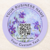 Monet - Lilac Irises / Iris Mauves - QR-Code Runder Pappuntersetzer (Vorderseite)