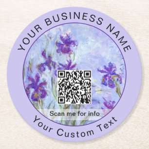 Monet - Lilac Irises / Iris Mauves - QR-Code Runder Pappuntersetzer