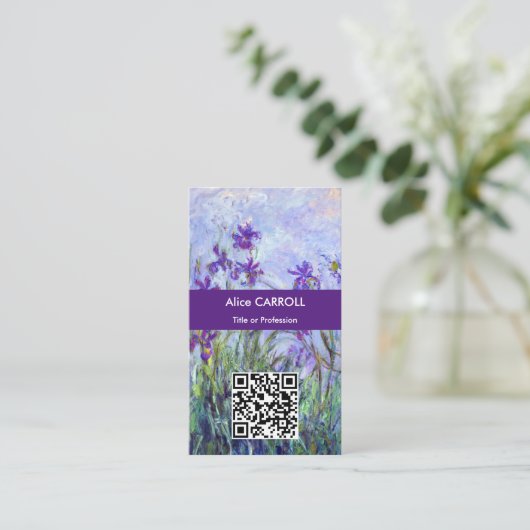 Monet - Lilac Irises / Iris Mauves - QR-Code Visitenkarte (Stehend Vorderseite)