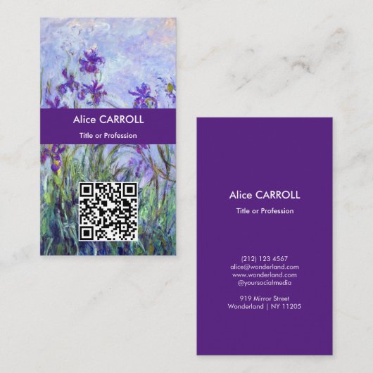 Monet - Lilac Irises / Iris Mauves - QR-Code Visitenkarte (Vorne/Hinten)