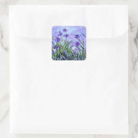 Monet Lilac Irises Quadratischer Aufkleber (Tasche)