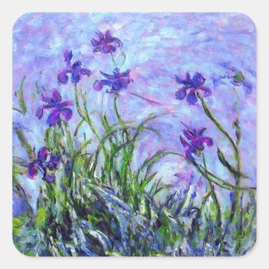 Monet Lilac Irises Quadratischer Aufkleber (Vorderseite)