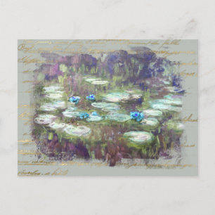 ** Monet Lily Pads Pond Old Gold Handwriting AR23  Postkarte