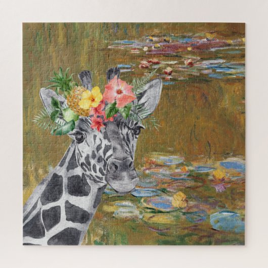 Monet Lily Pond and Giraffe Compilation Puzzle (Vertikal)